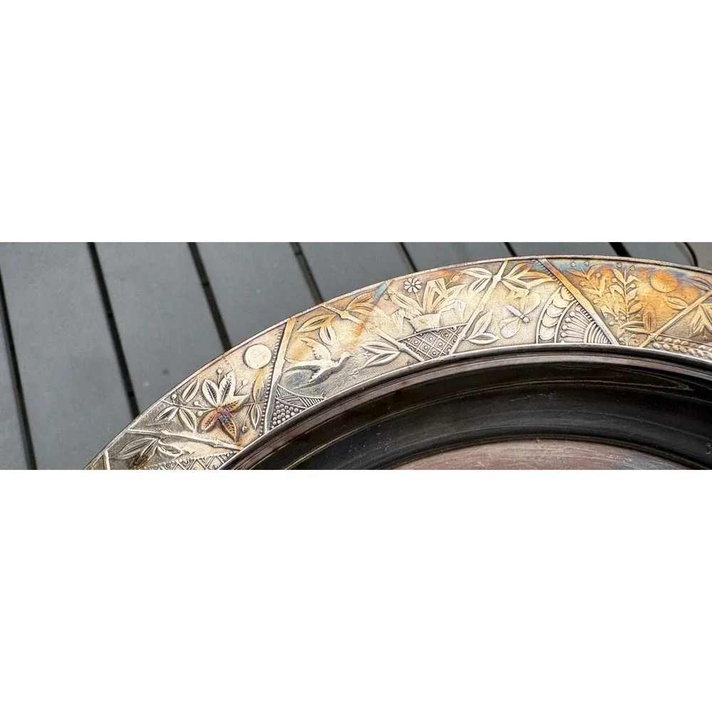 Antique Hartford Victorian quad silverplate heavy serving tray Eastake aesthetic